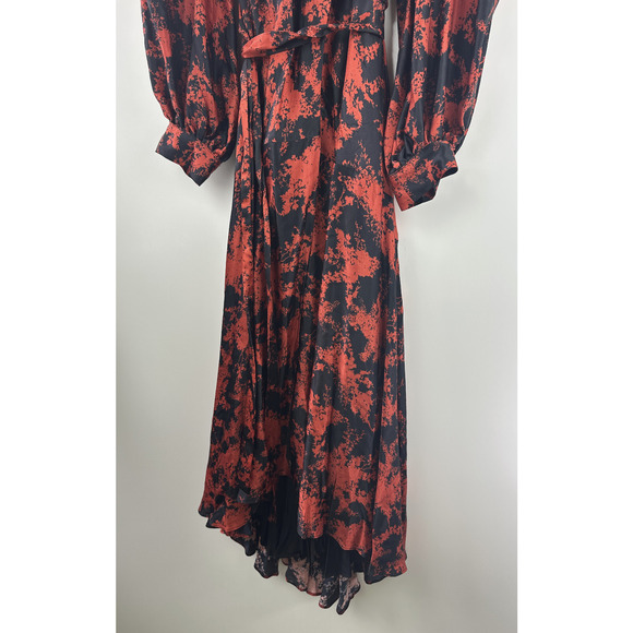 Anthropologie x Caballero Silky Abstract Wrap Midi Dress Red & Black Anthro XS - Picture 10 of 16